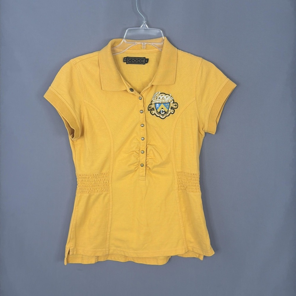 Coogi Top Womens Large Yellow Polo Y2K Embroidered Logo Short Sleeve Shirt